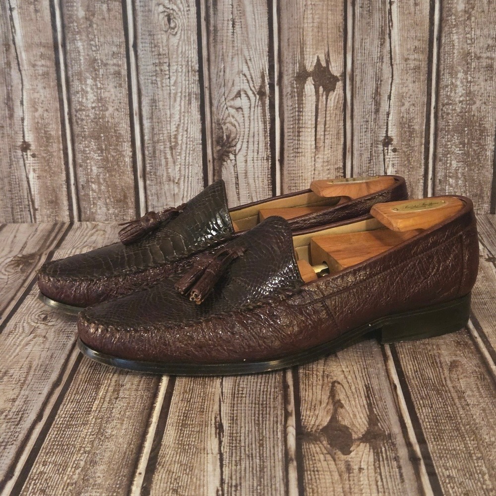 8 R Mens Studio Belvedere Alligator/ Ostrich Tassel Loafers Brown Exotic Shoes‎